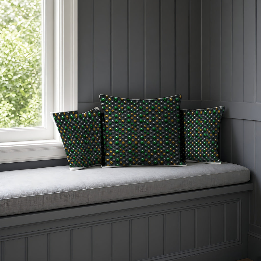 Emerald Silver Beads Faux Suede Cushion on a window seat