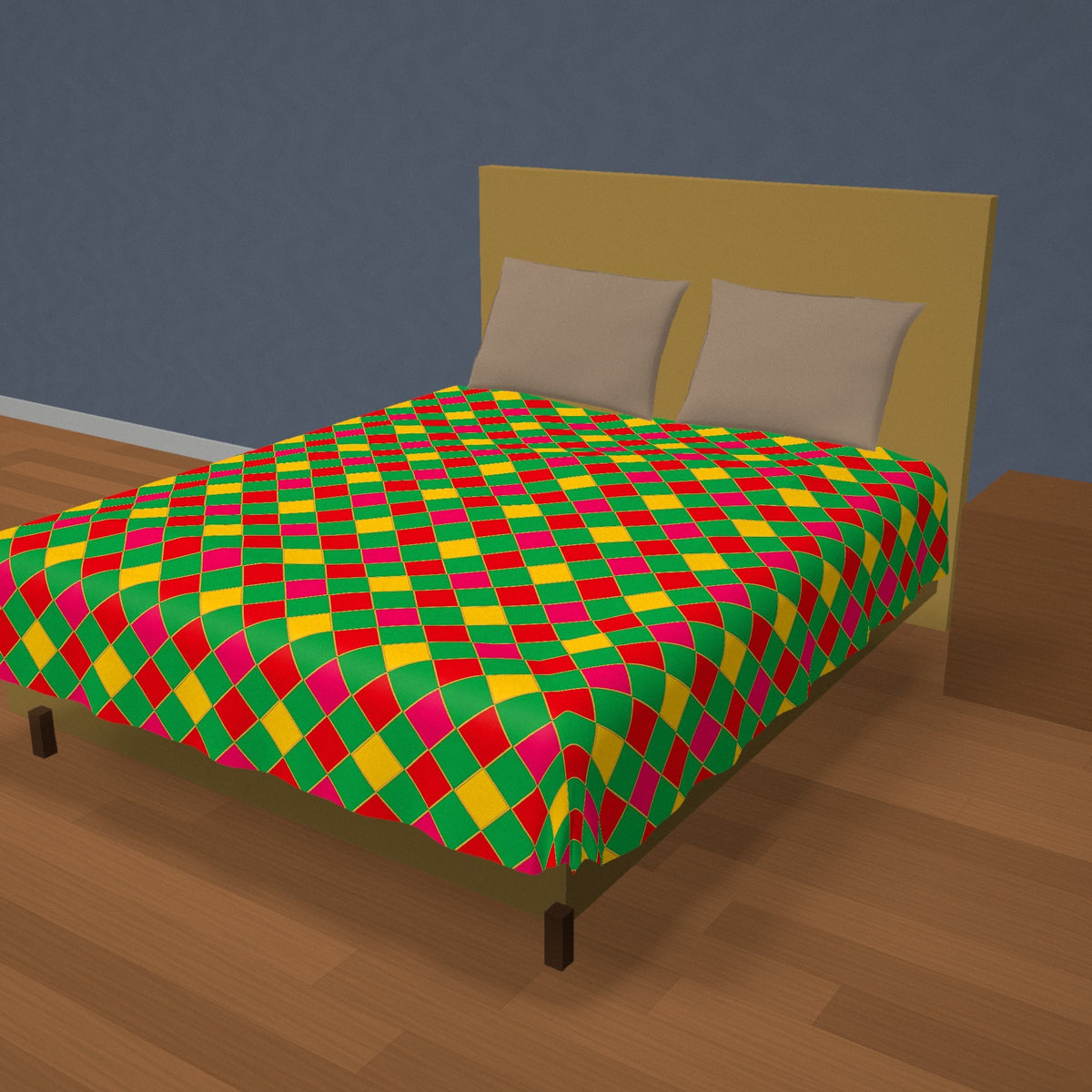 Jewel Harlequin Check Cotton Duvet Cover on a made bed