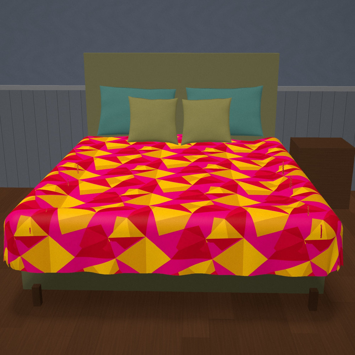 Faceted Gold Panels Cotton Duvet Cover on a made bed