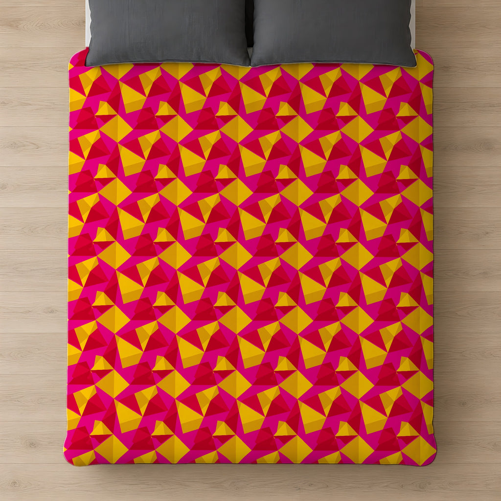 Faceted Gold Panels Cotton Duvet Cover on a bed, seen from above