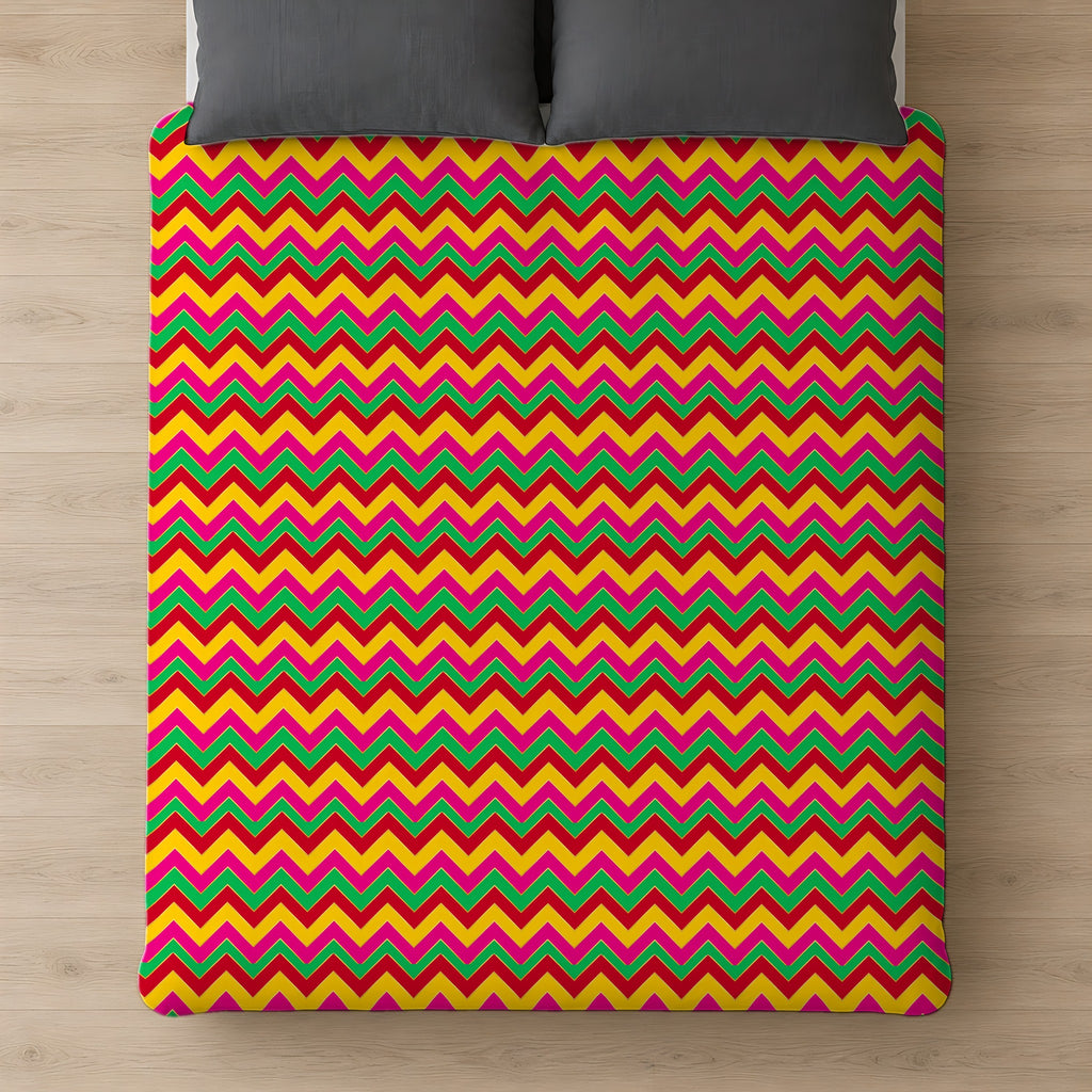 Jewel Chevron Bands Comforter on a bed, seen from above