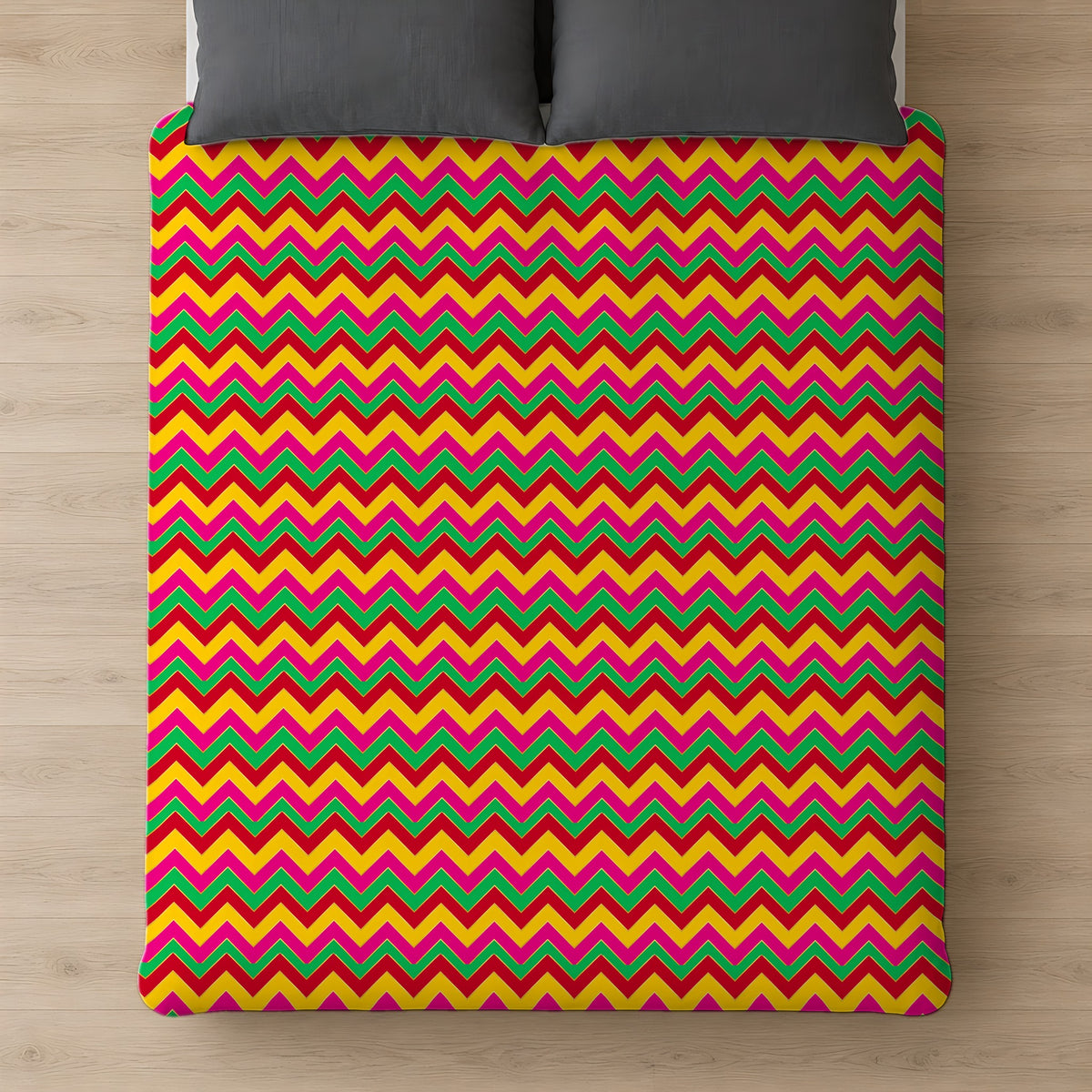 Jewel Chevron Bands Comforter on a bed, seen from above