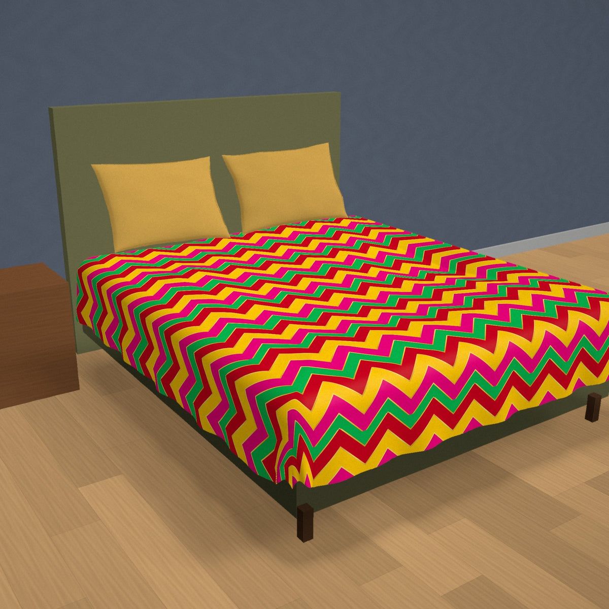Jewel Chevron Bands Cotton Duvet Cover on a made bed