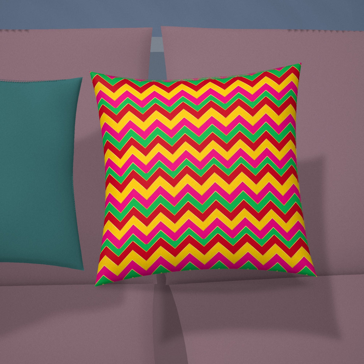 Jewel Chevron Bands Faux Suede Cushion styled on a sofa