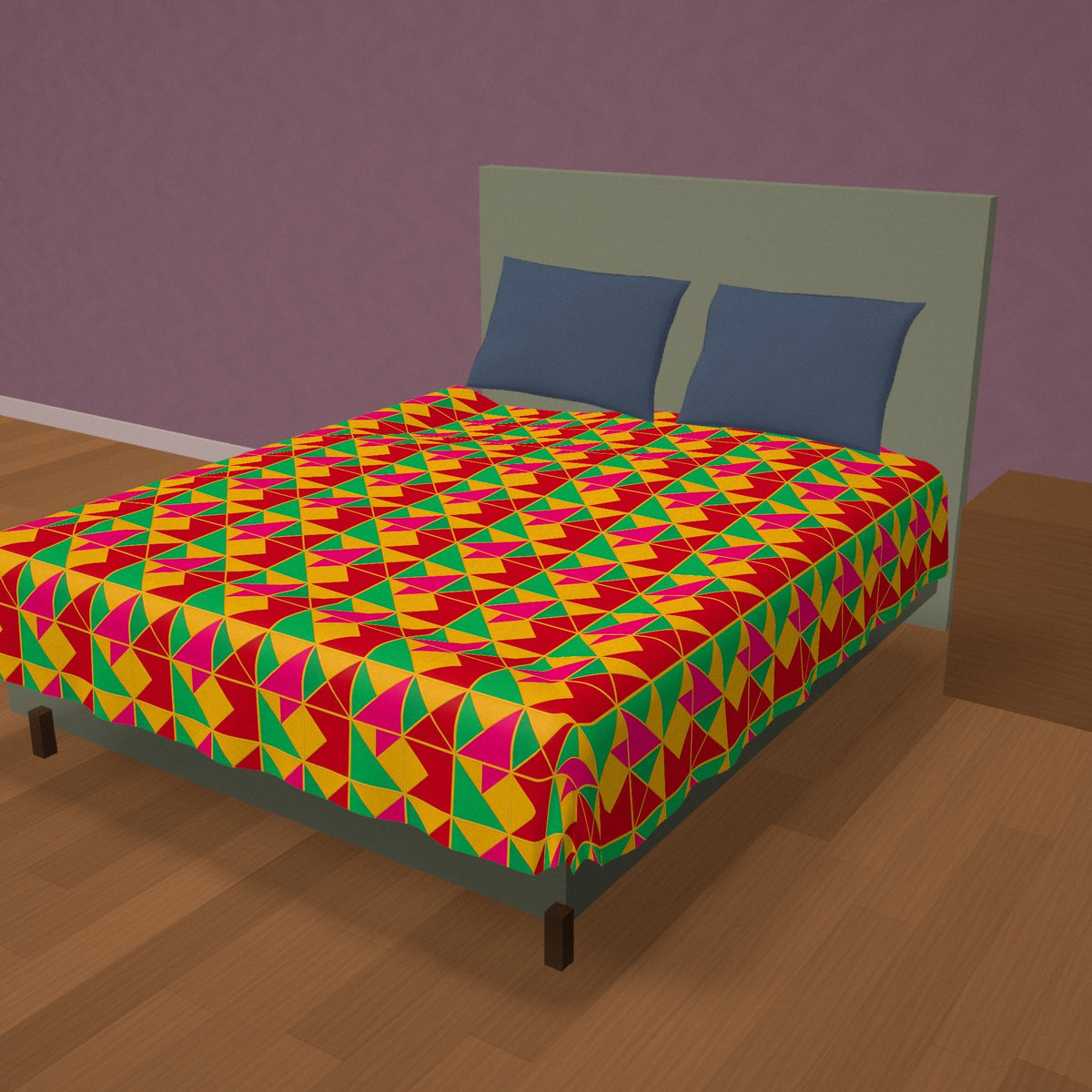 Jewel Block Quilt Cotton Duvet Cover on a made bed