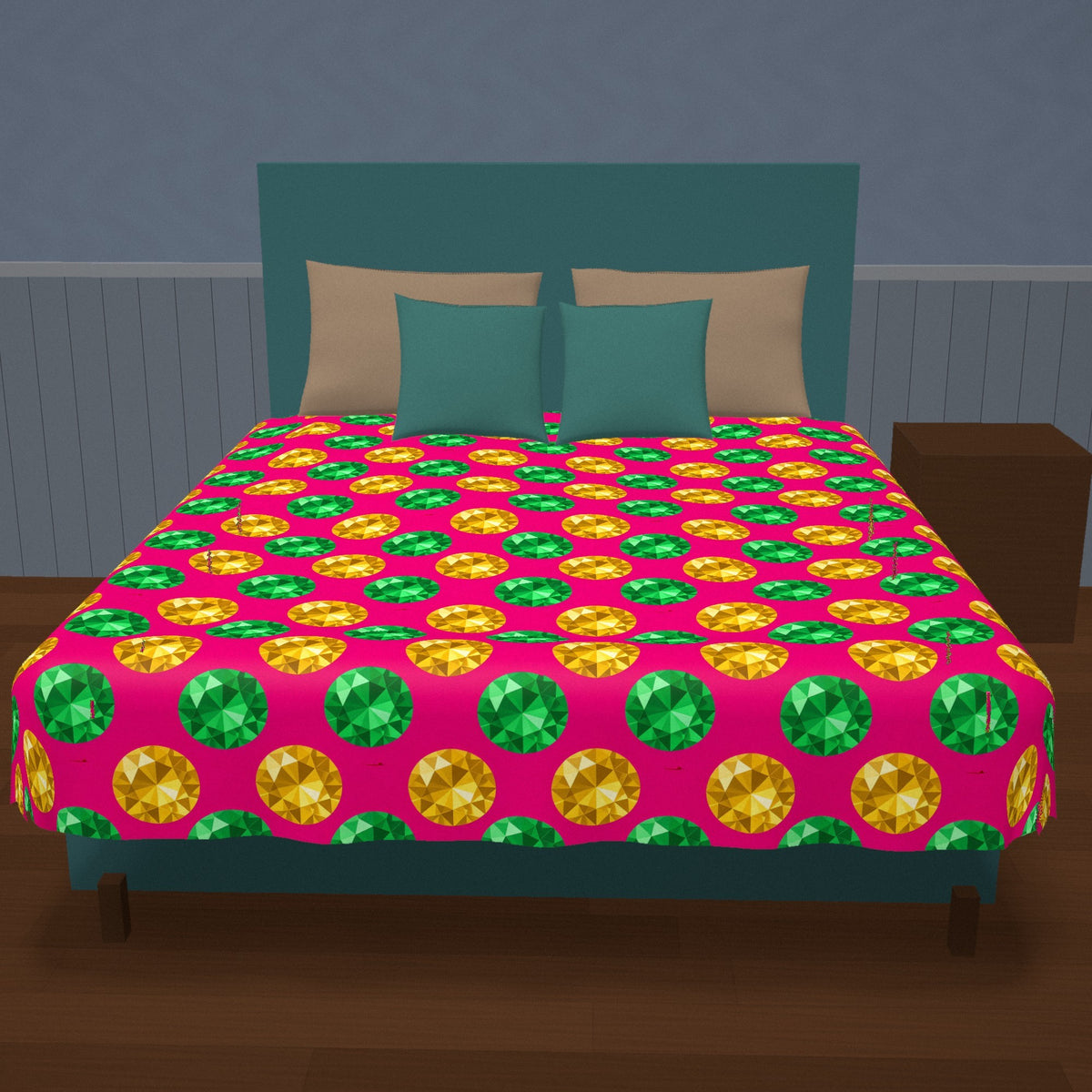Half-Drop Gem Grid Cotton Duvet Cover on a made bed