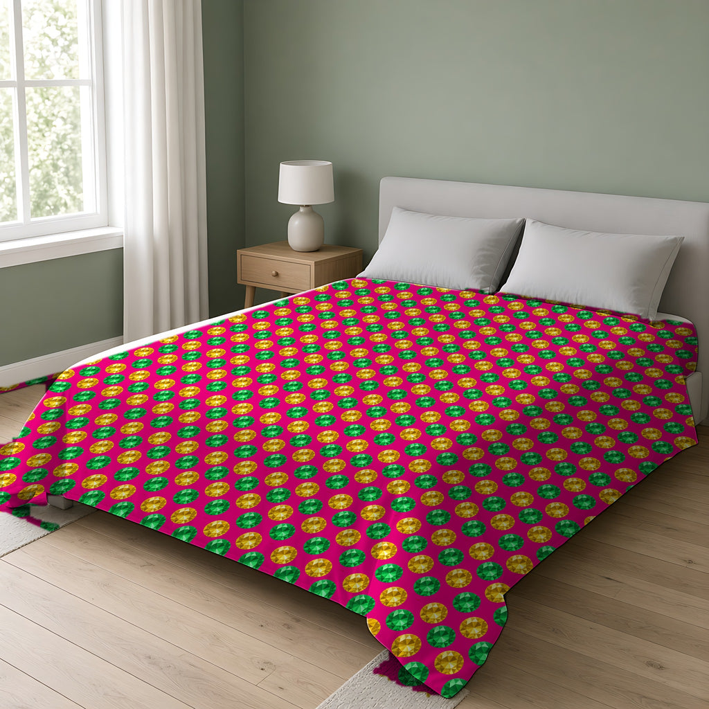 Half-Drop Gem Grid Cotton Duvet Cover on a double bed in a bright sage-green bedroom