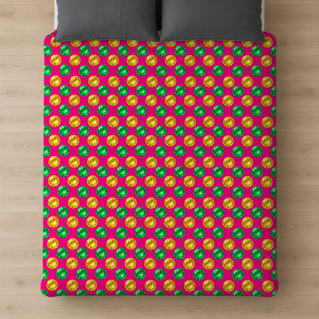 Half-Drop Gem Grid Cotton Duvet Cover on a bed, seen from above