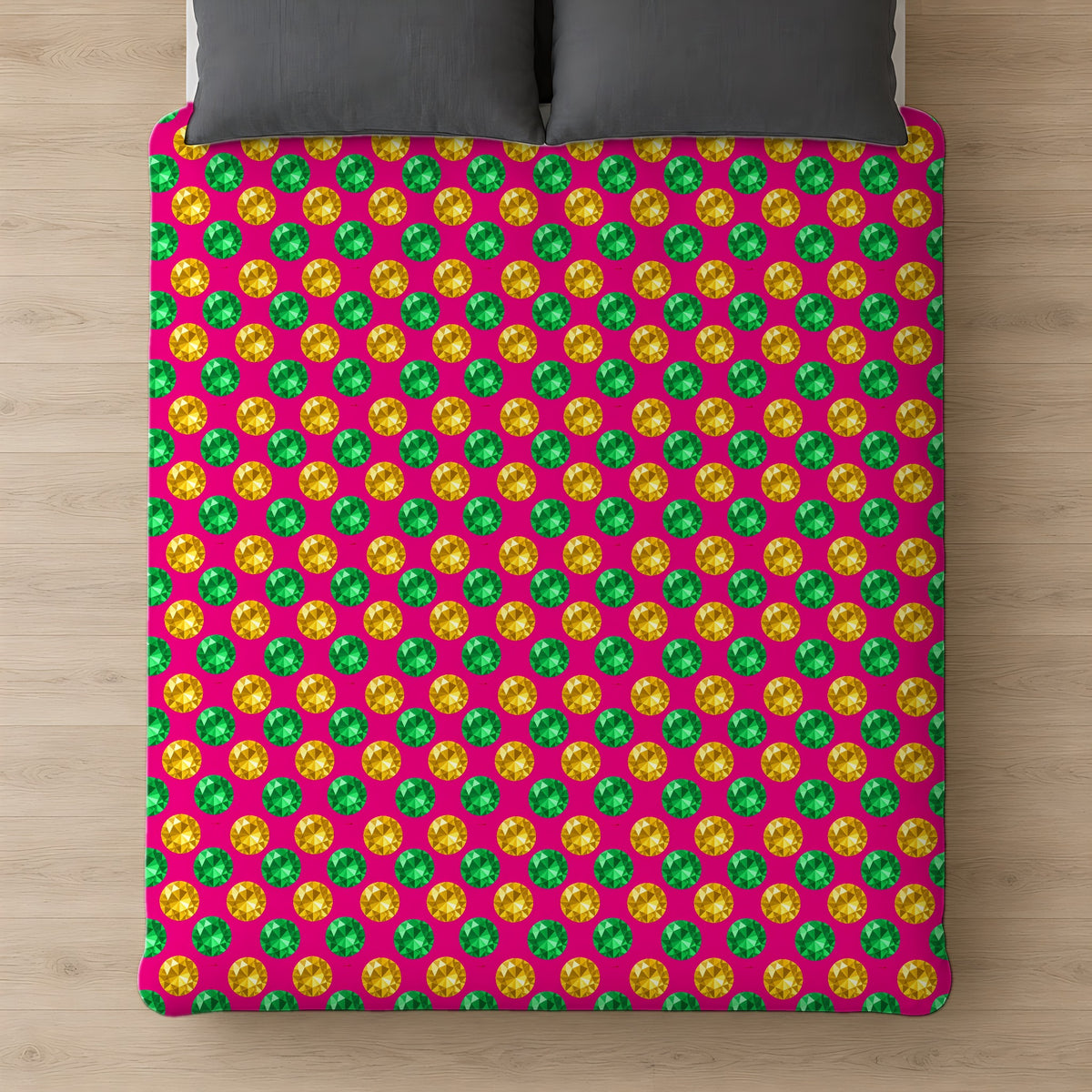 Half-Drop Gem Grid Cotton Duvet Cover on a bed, seen from above