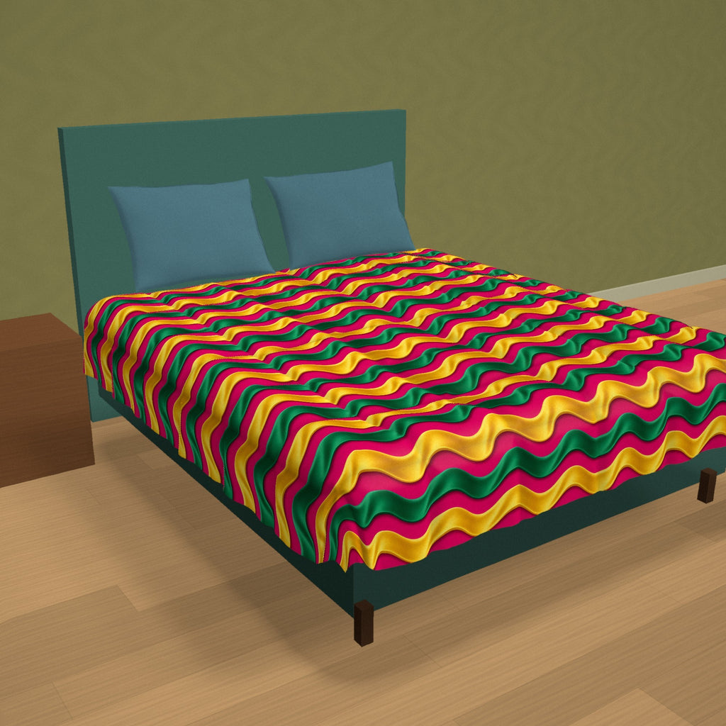Satin Wave Bands Comforter on a made bed