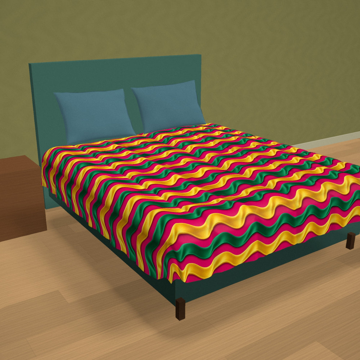 Satin Wave Bands Comforter on a made bed