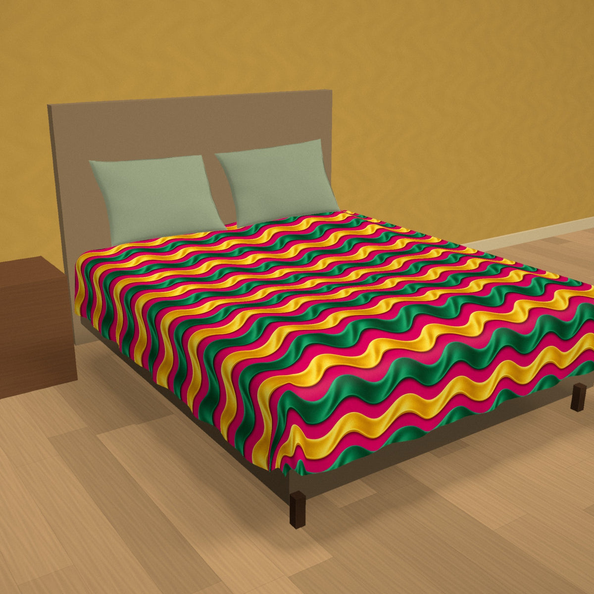 Satin Wave Bands Cotton Duvet Cover on a made bed