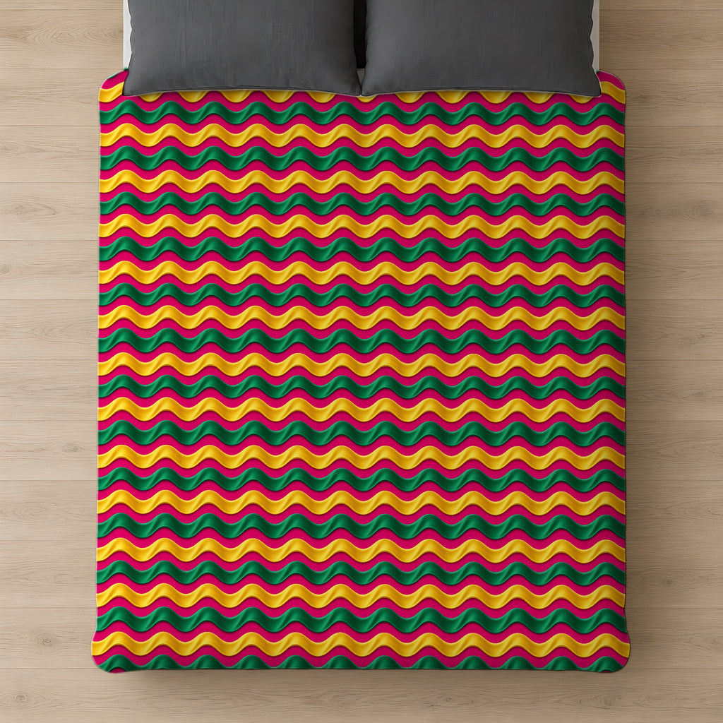 Satin Wave Bands Cotton Duvet Cover on a bed, seen from above