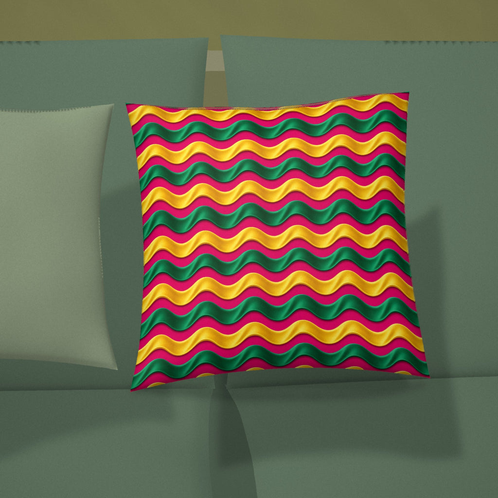 Satin Wave Bands Faux Suede Cushion styled on a sofa