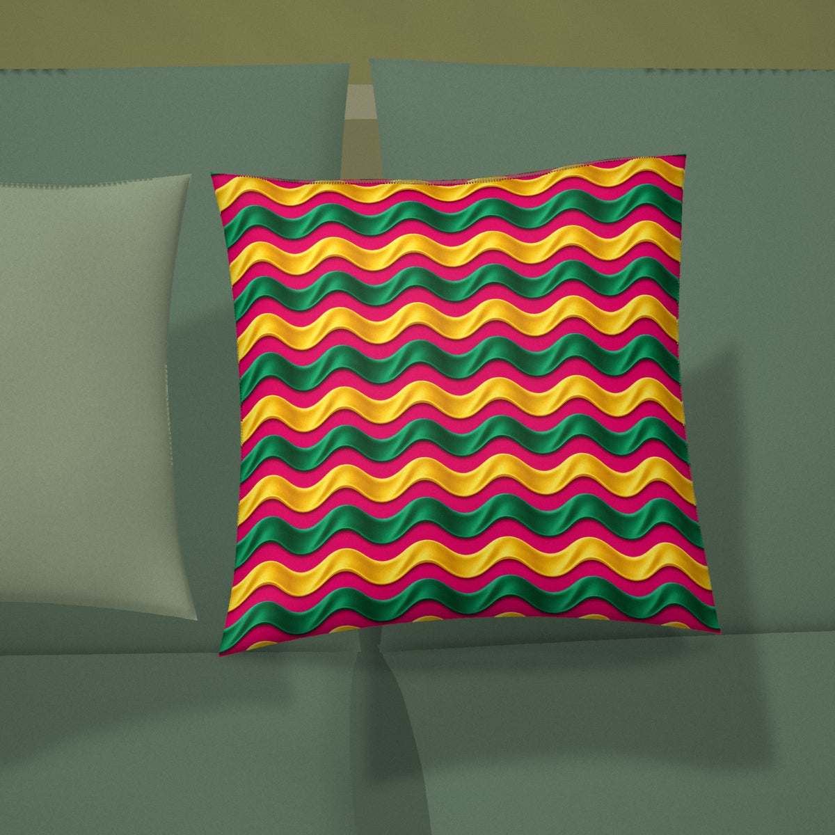 Satin Wave Bands Faux Suede Cushion styled on a sofa
