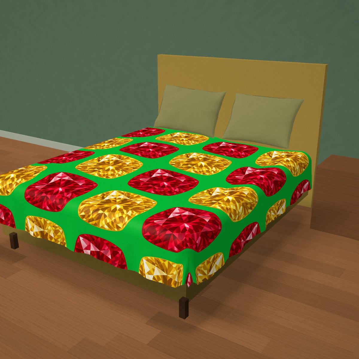 Giant Cut Gem Grid Cotton Duvet Cover on a made bed