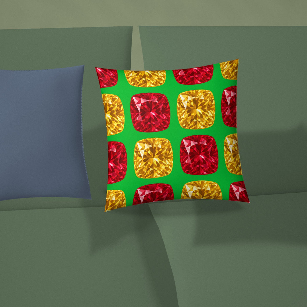 Giant Cut Gem Grid Faux Suede Cushion styled on a sofa