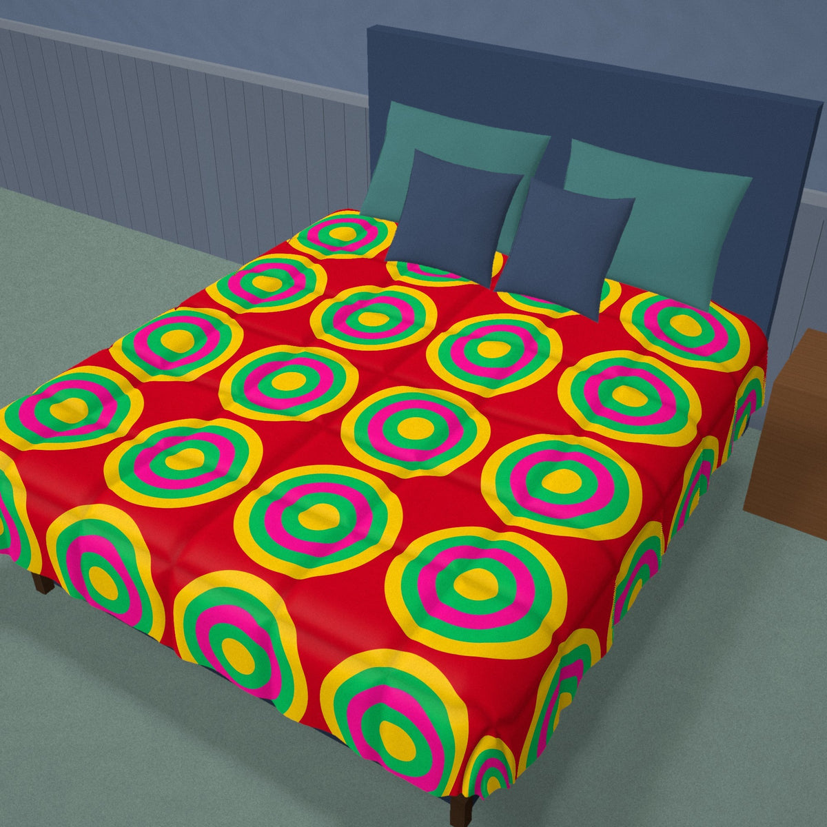 Mega Ring Grid Comforter on a made bed