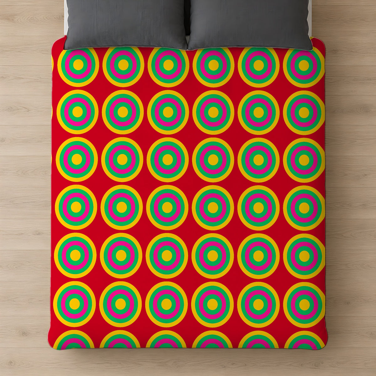 Mega Ring Grid Cotton Duvet Cover on a bed, seen from above