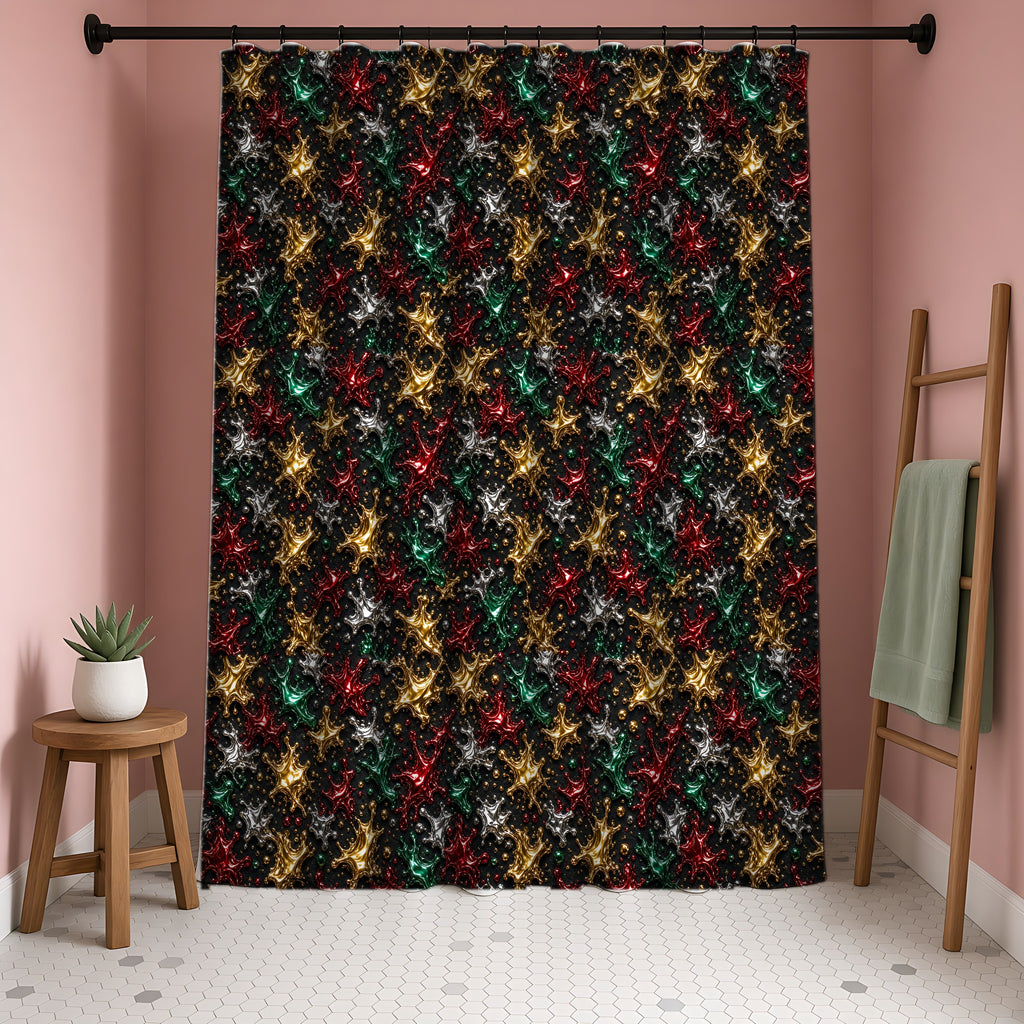 Chrome Splash Confetti Shower Curtain in a blush-pink bathroom