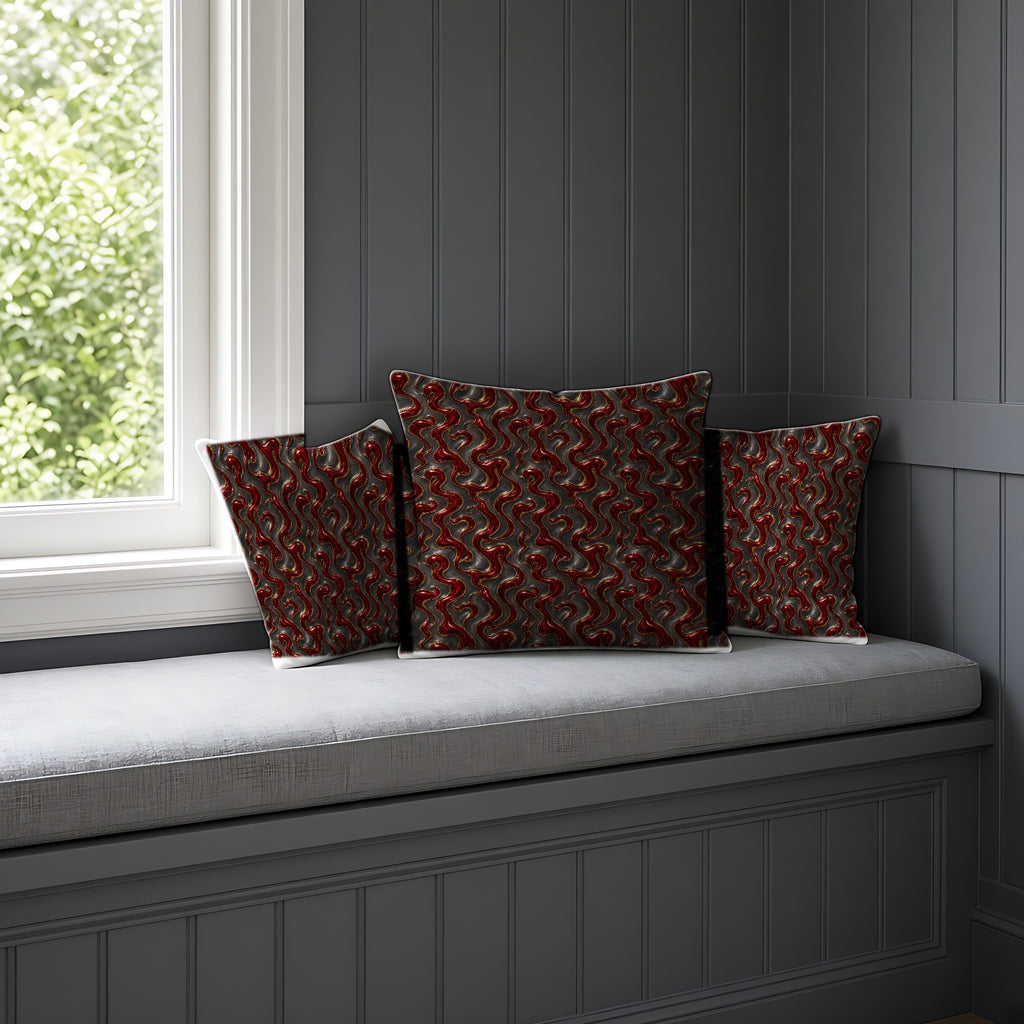Garnet Mercury Swirl Faux Suede Cushion on a window seat