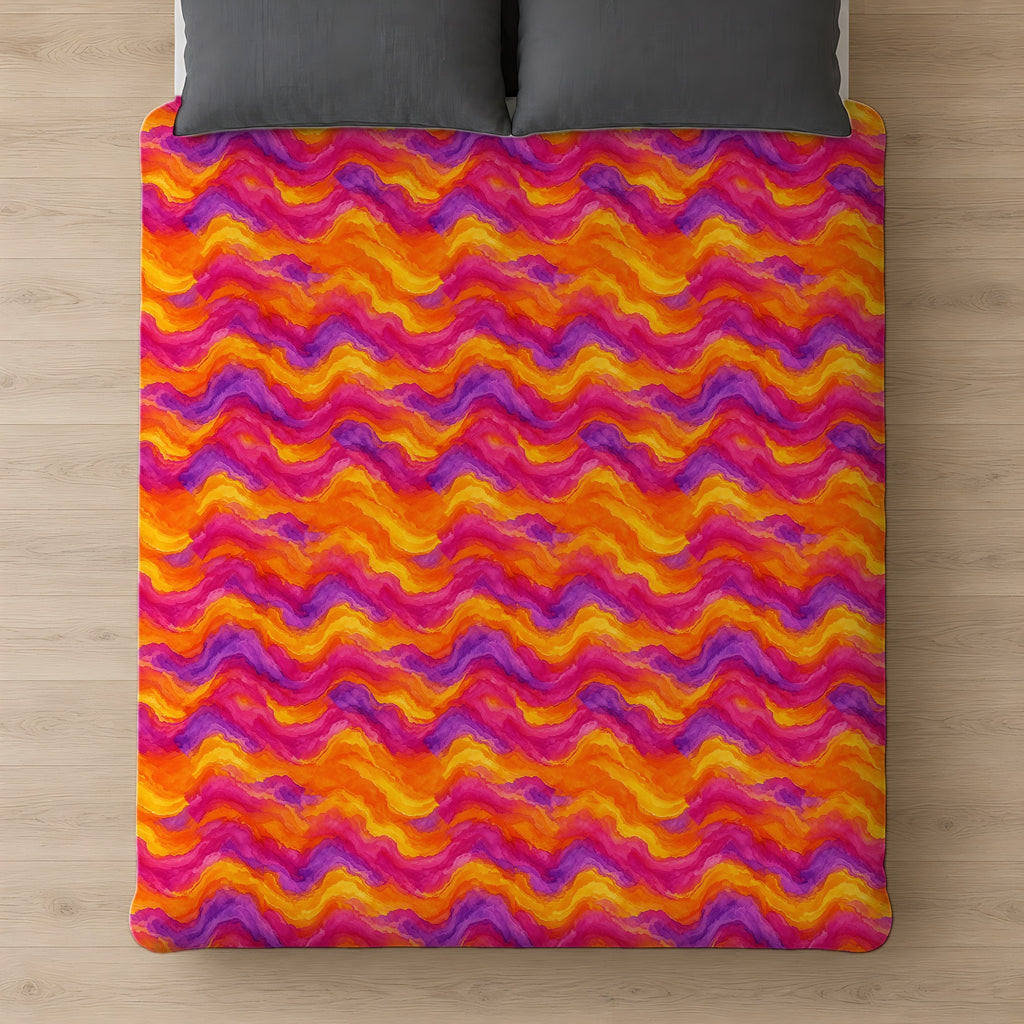 Ombre Wash Bands Comforter on a bed, seen from above