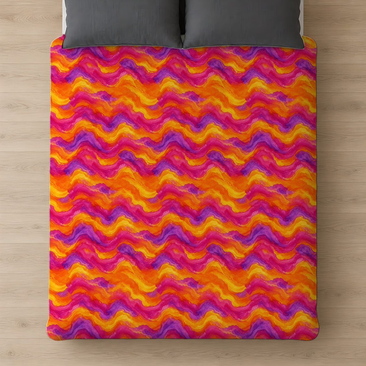 Ombre Wash Bands Cotton Duvet Cover on a bed, seen from above