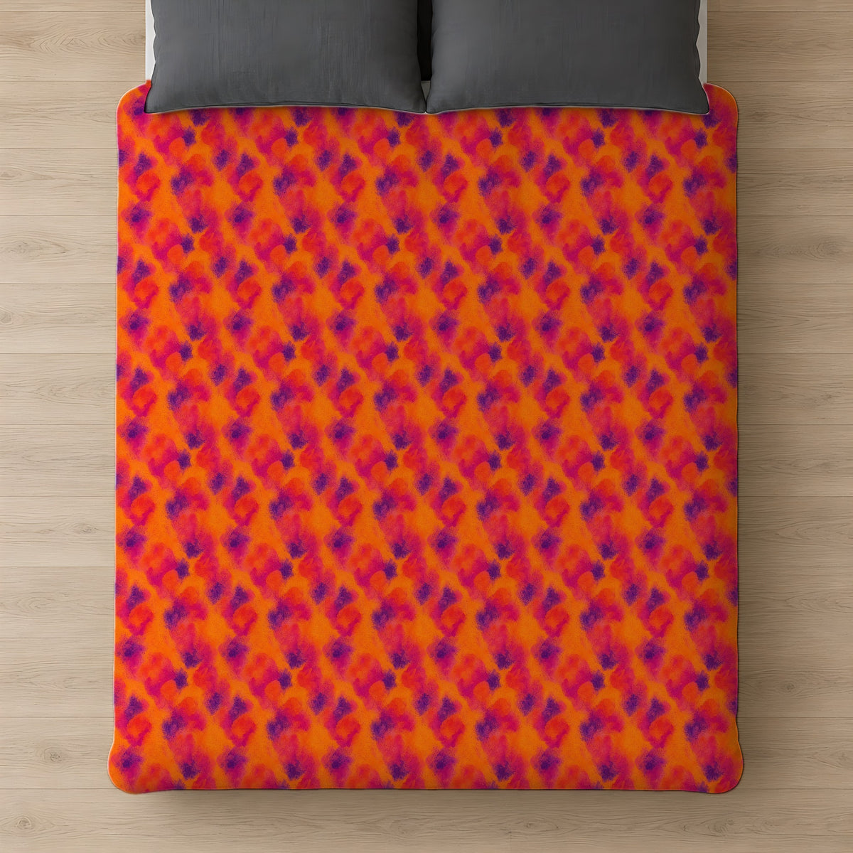 Granulated Colour Pools Cotton Duvet Cover on a bed, seen from above