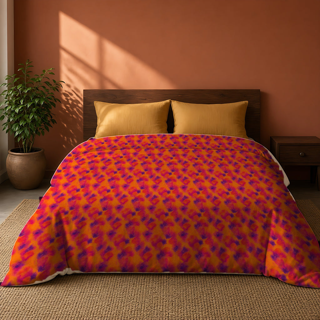 Granulated Colour Pools Cotton Duvet Cover on a king bed against a warm terracotta wall