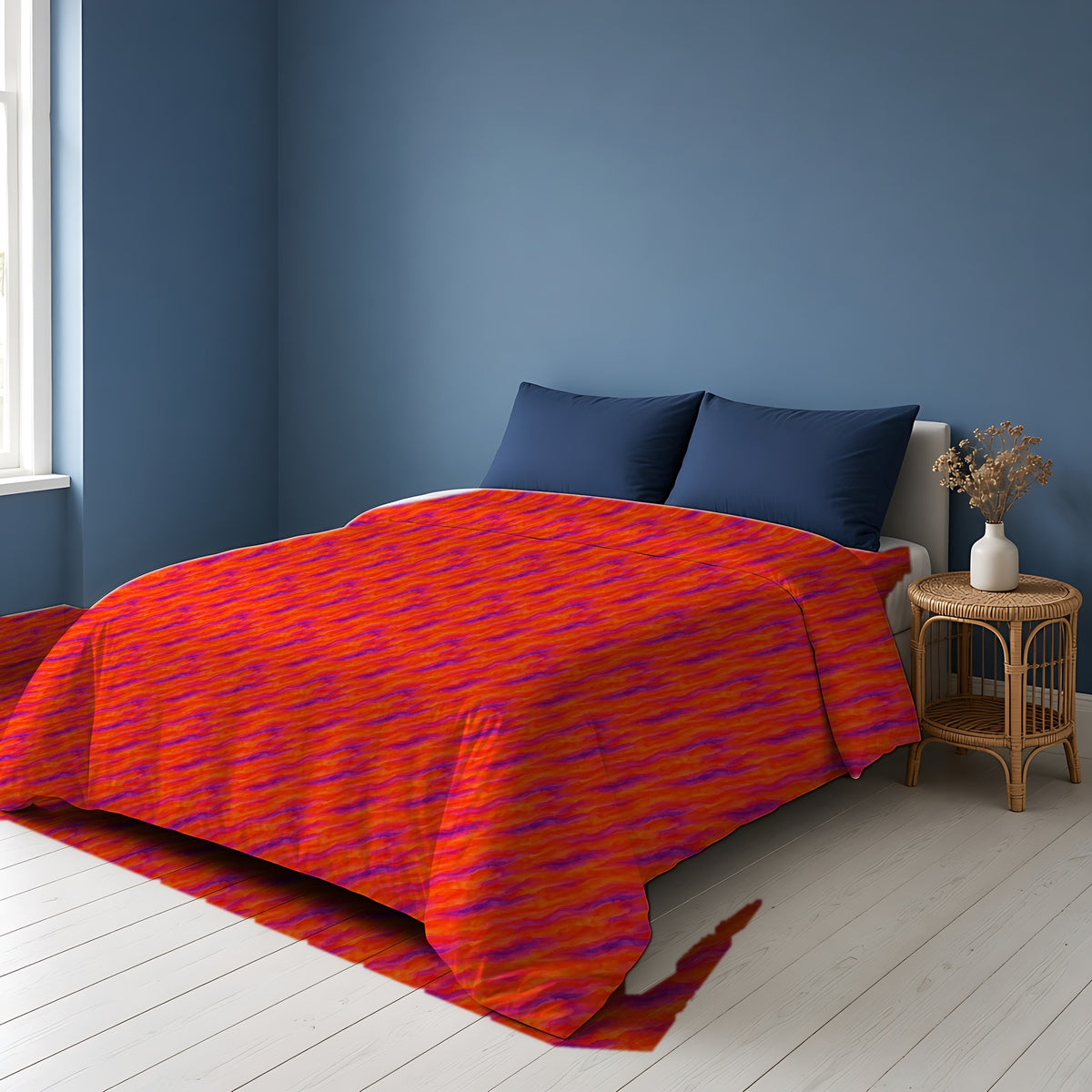 Wash Ribbon Drift Comforter on a bed in a Scandinavian blue bedroom