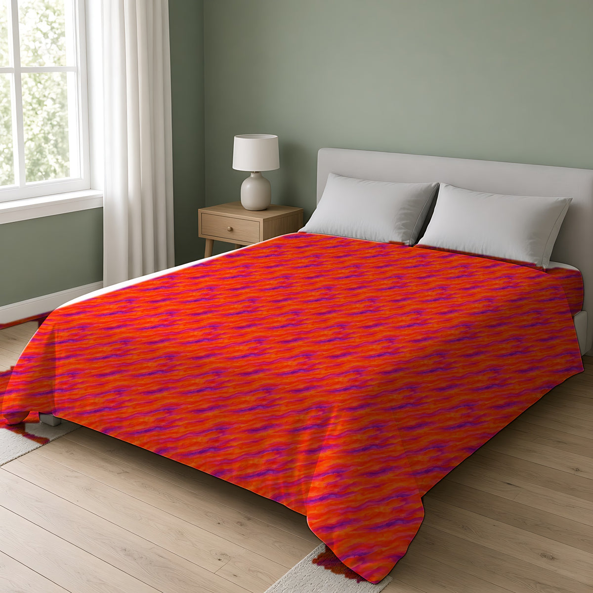 Wash Ribbon Drift Comforter on a double bed in a bright sage-green bedroom