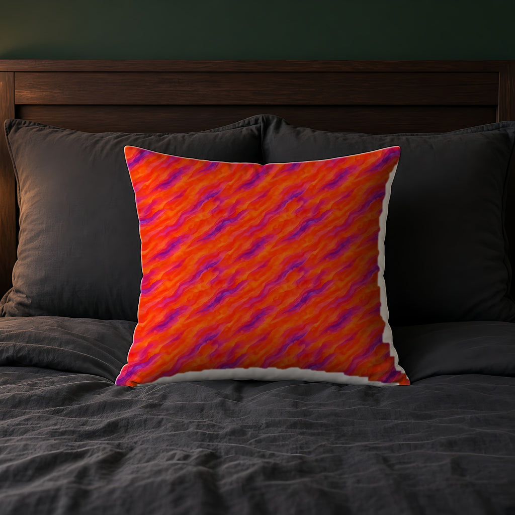 Wash Ribbon Drift Faux Suede Cushion on a bed with charcoal bedding