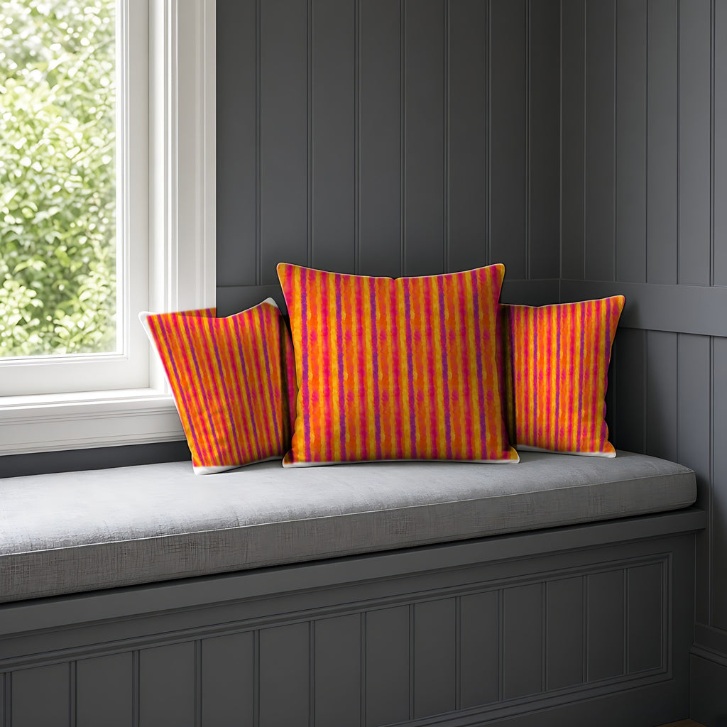 Bleed Stripe Ombre Faux Suede Cushion on a window seat