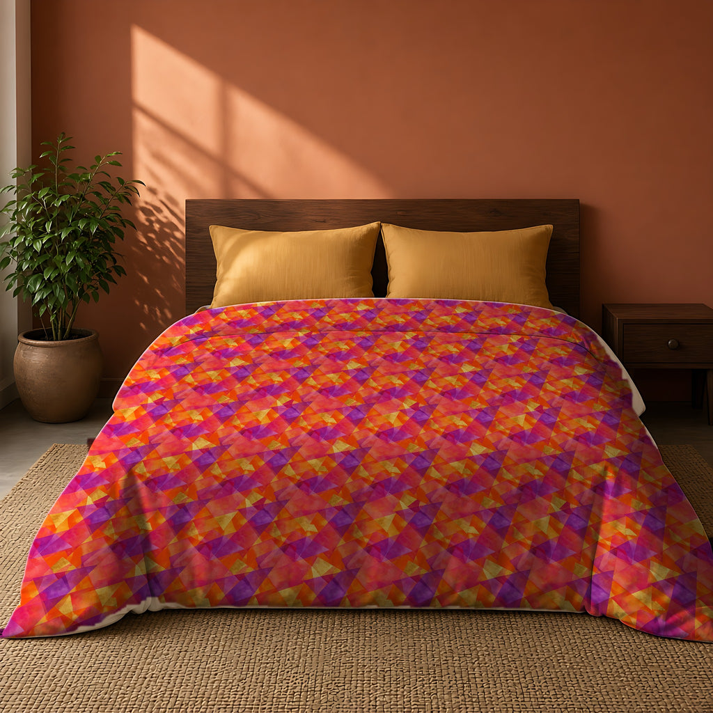 Layered Wash Shards Comforter on a king bed against a warm terracotta wall