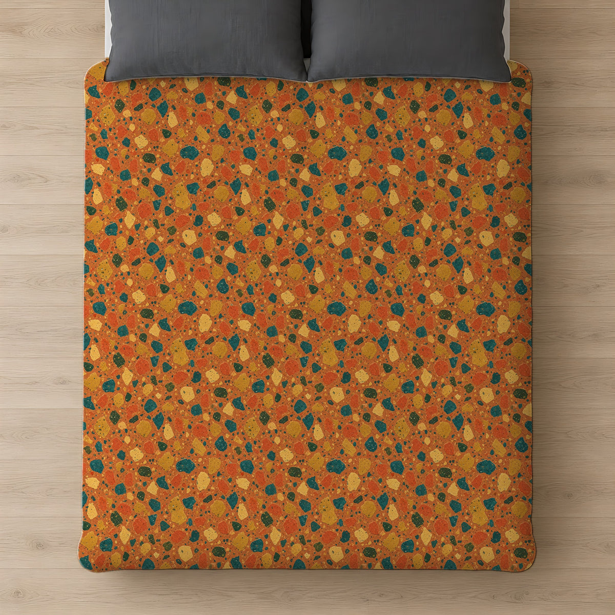 Macro Chip Mix Cotton Duvet Cover on a bed, seen from above
