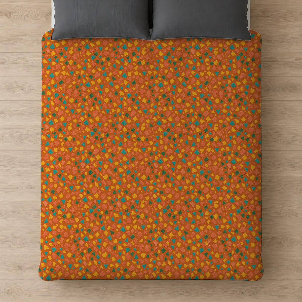 Angular Shard Scatter Comforter on a bed, seen from above