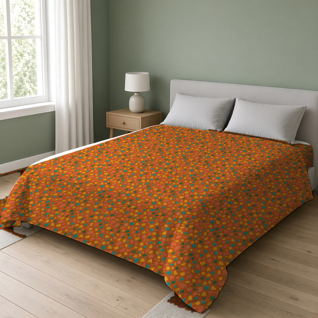 Angular Shard Scatter Cotton Duvet Cover on a double bed in a bright sage-green bedroom