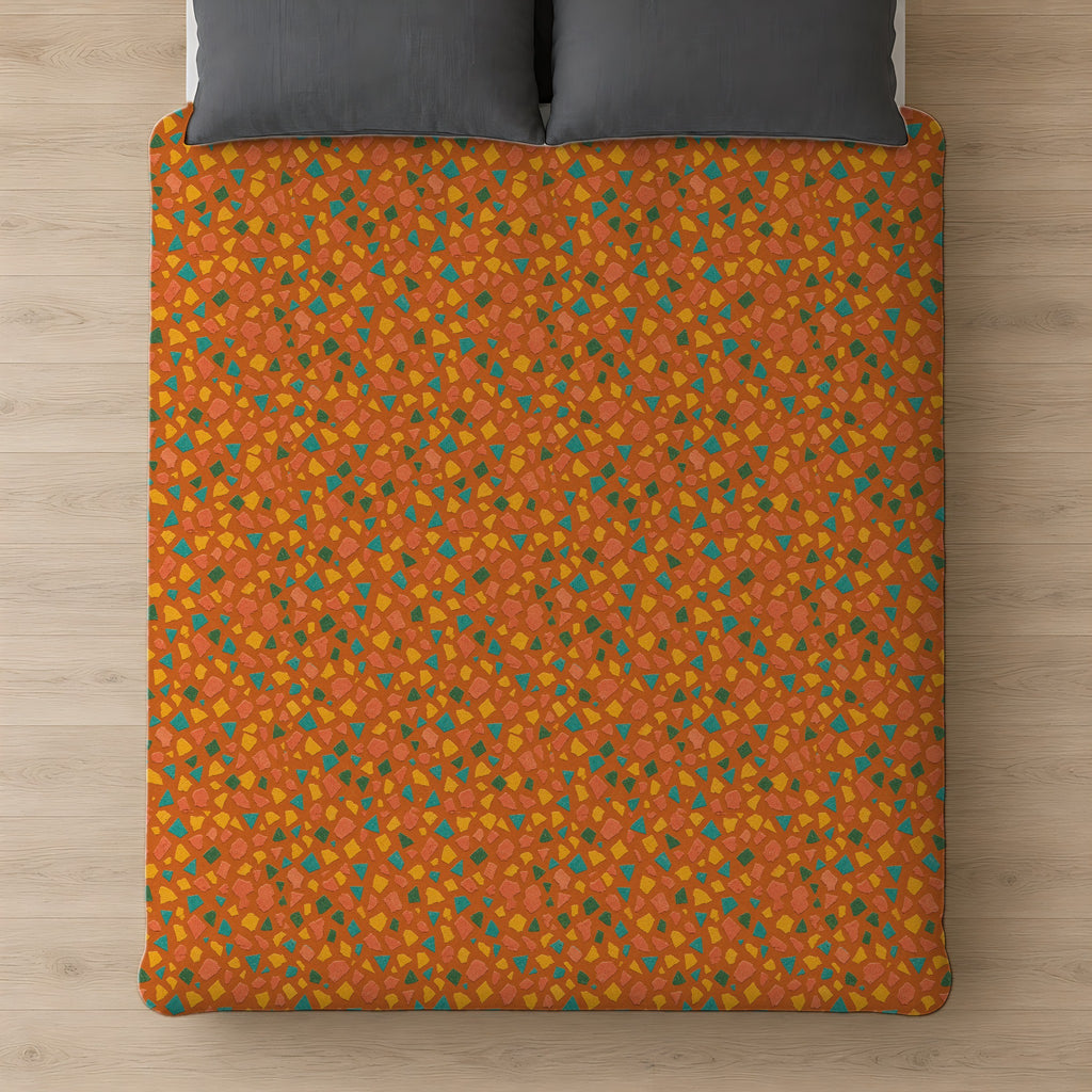 Angular Shard Scatter Cotton Duvet Cover on a bed, seen from above