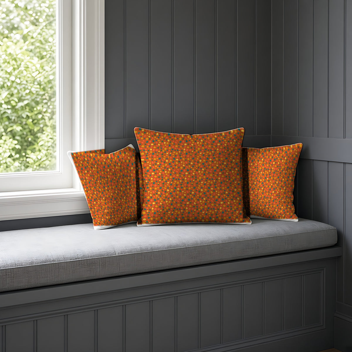 Confetti Aggregate Faux Suede Cushion on a window seat