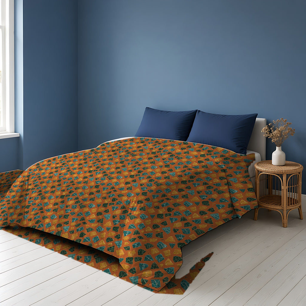 Marble Fragment Toss Comforter on a bed in a Scandinavian blue bedroom