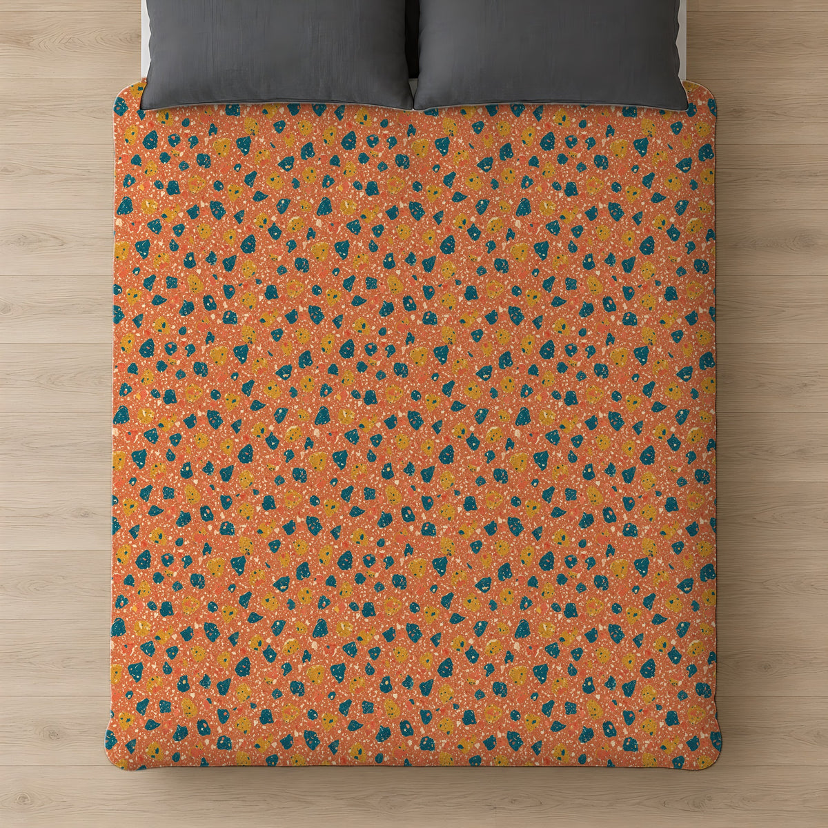 Two-Scale Chips Cotton Duvet Cover on a bed, seen from above