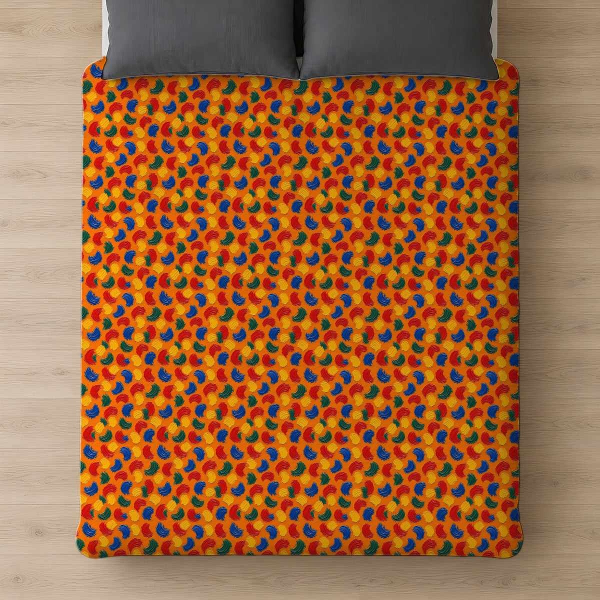 Impasto Swipe Field Comforter on a bed, seen from above