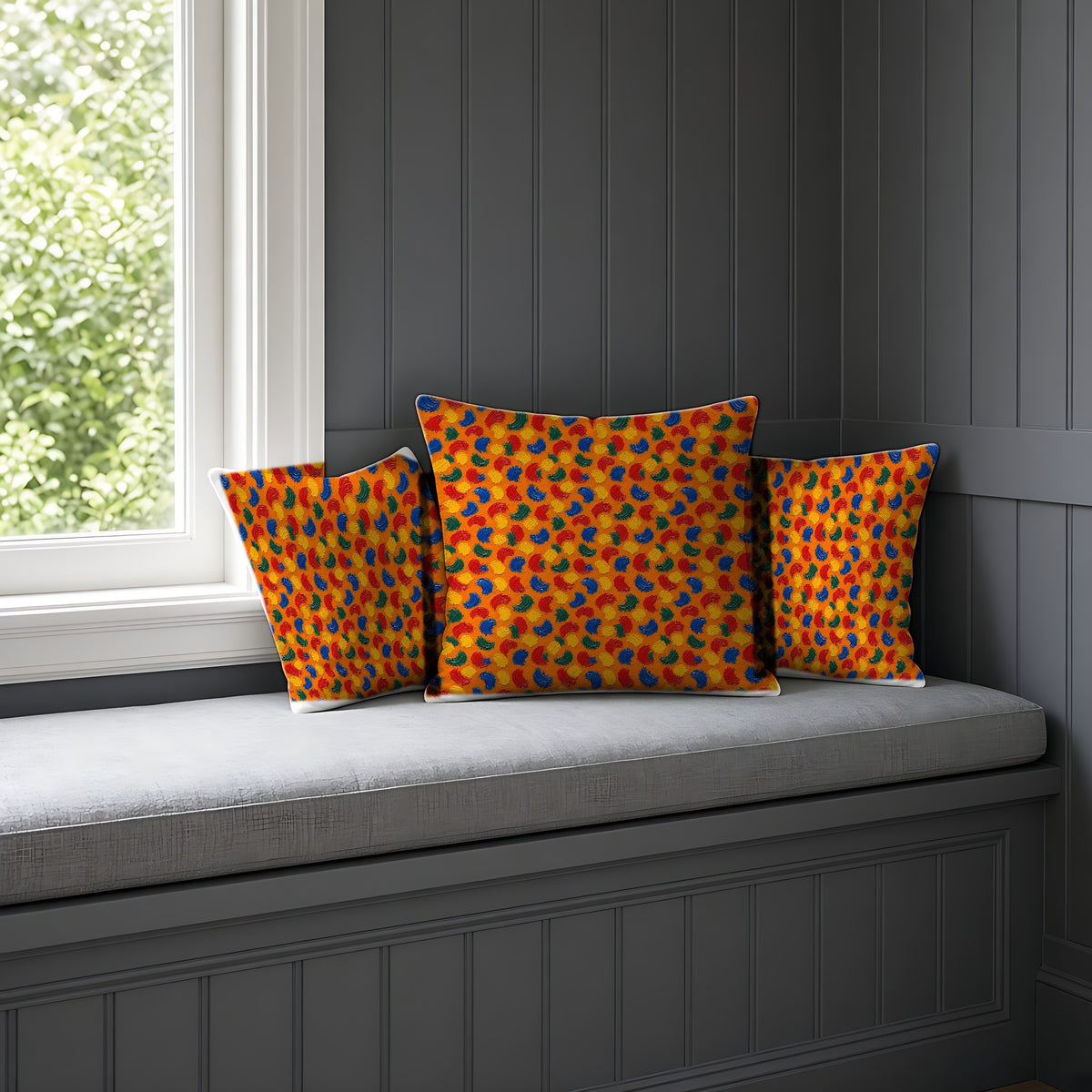 Impasto Swipe Field Faux Suede Cushion on a window seat