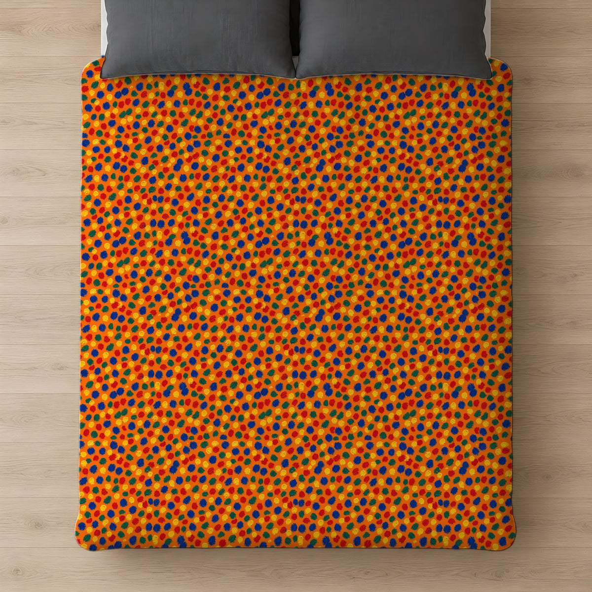 Stippled Dabs Cotton Duvet Cover on a bed, seen from above