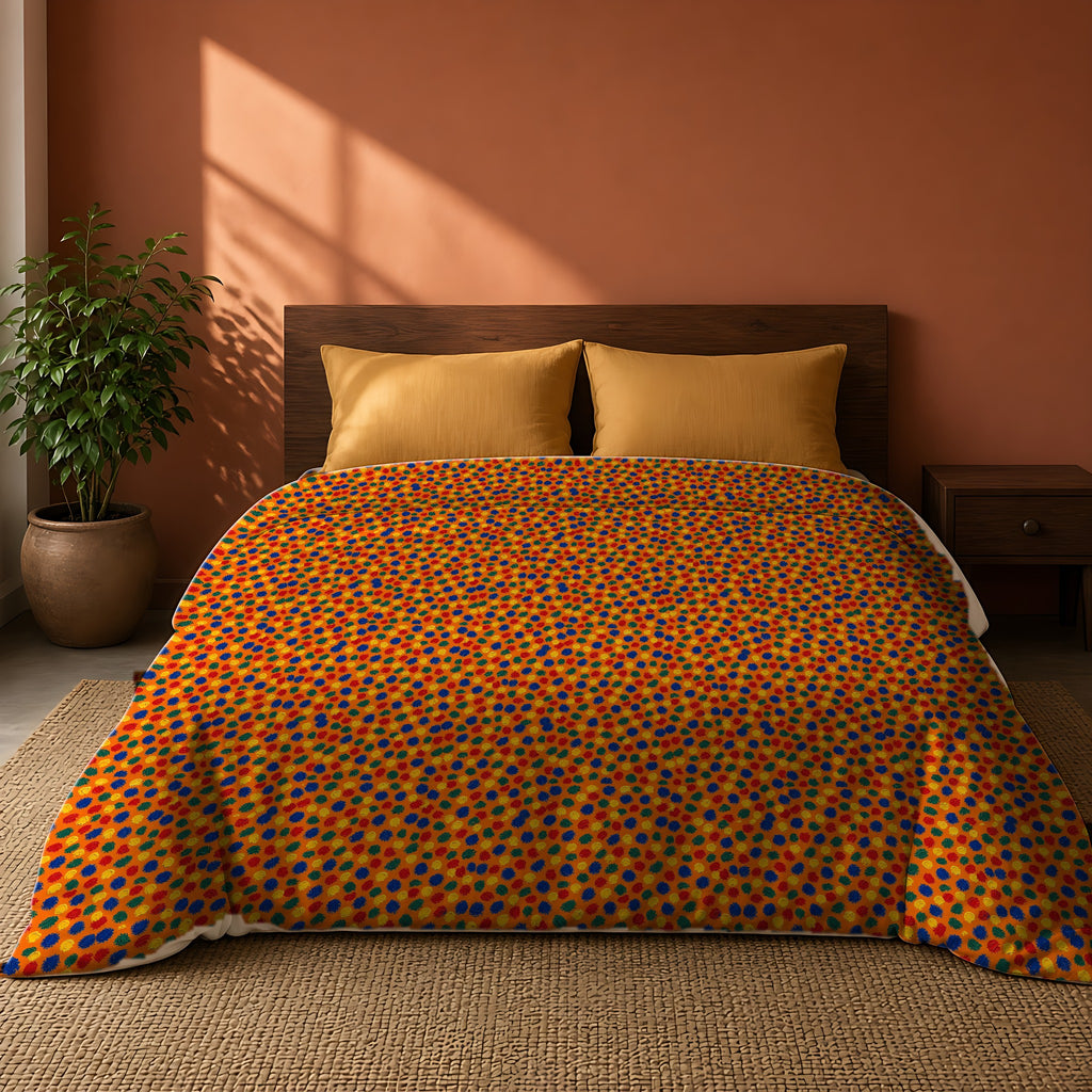 Stippled Dabs Cotton Duvet Cover on a king bed against a warm terracotta wall