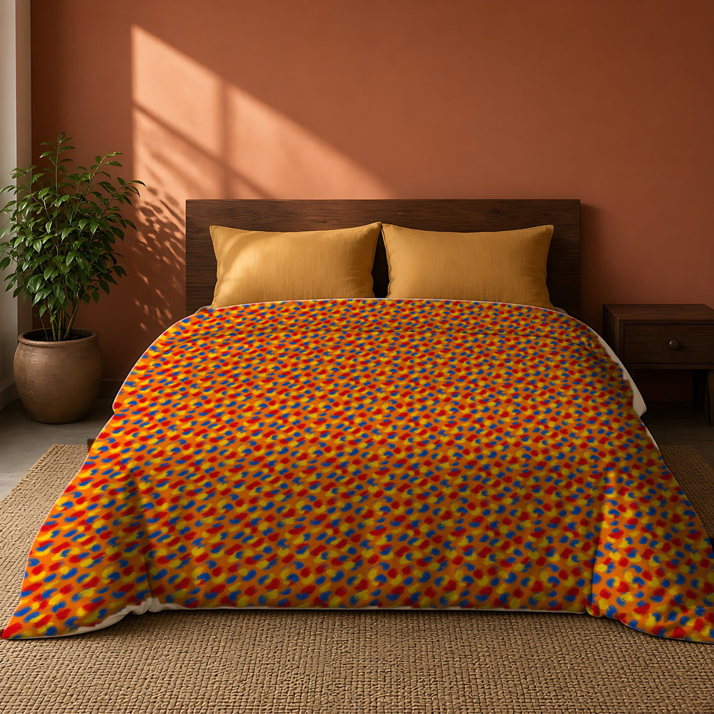 Wet Stroke Blends Comforter on a king bed against a warm terracotta wall