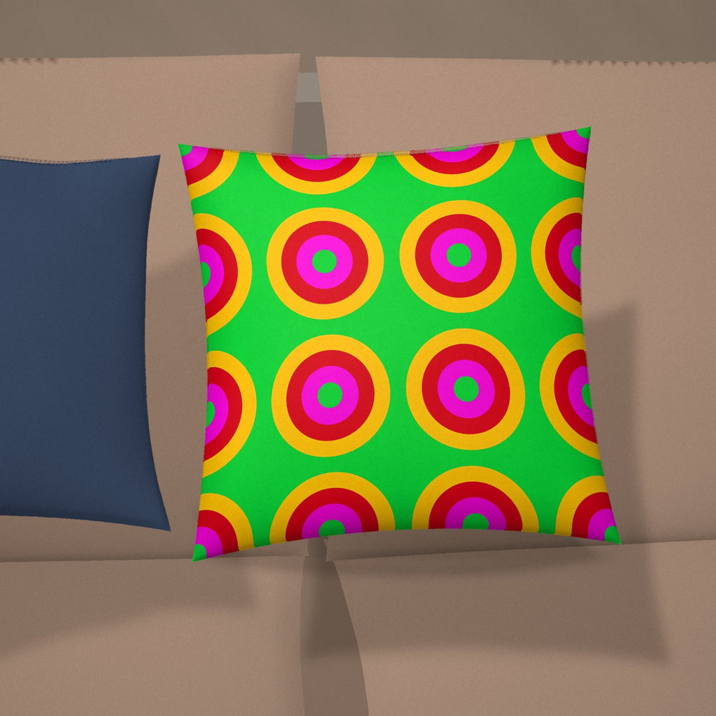 Giant Op-Art Jewel Rings Faux Suede Cushion styled on a sofa