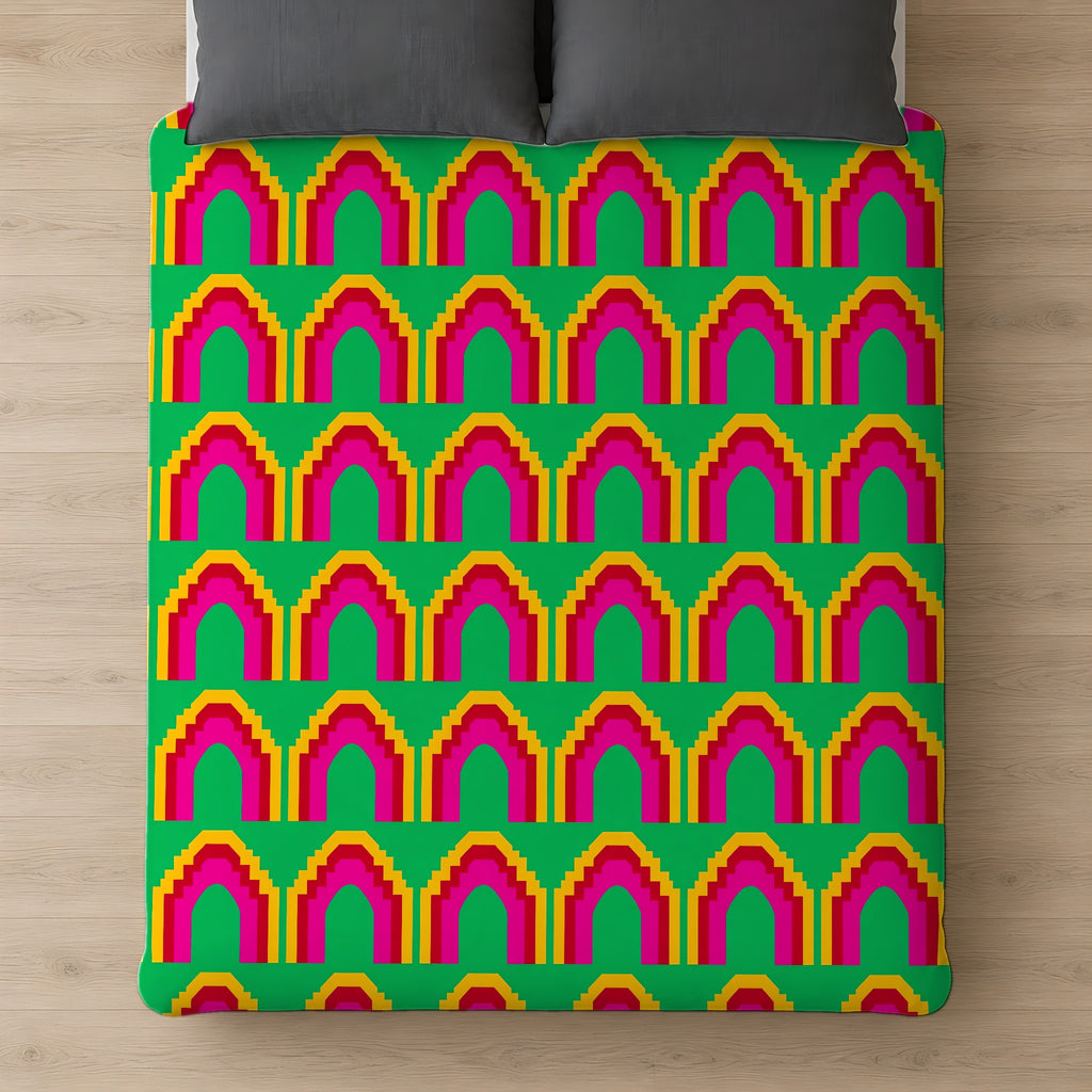 Grand Stepped Arches Comforter on a bed, seen from above