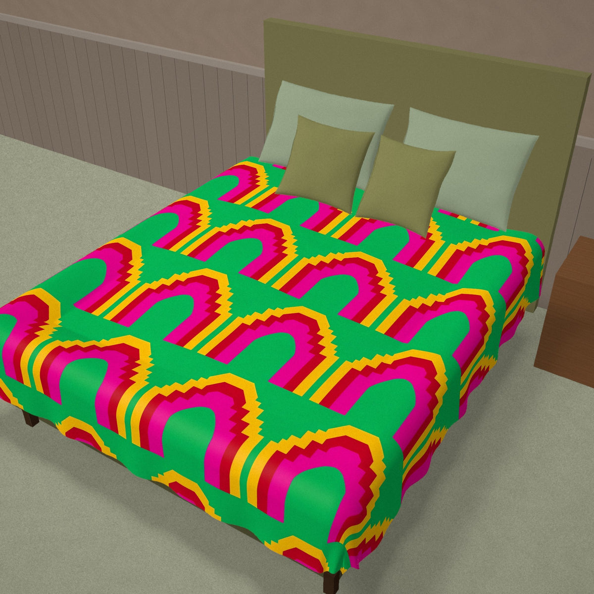 Grand Stepped Arches Cotton Duvet Cover on a made bed