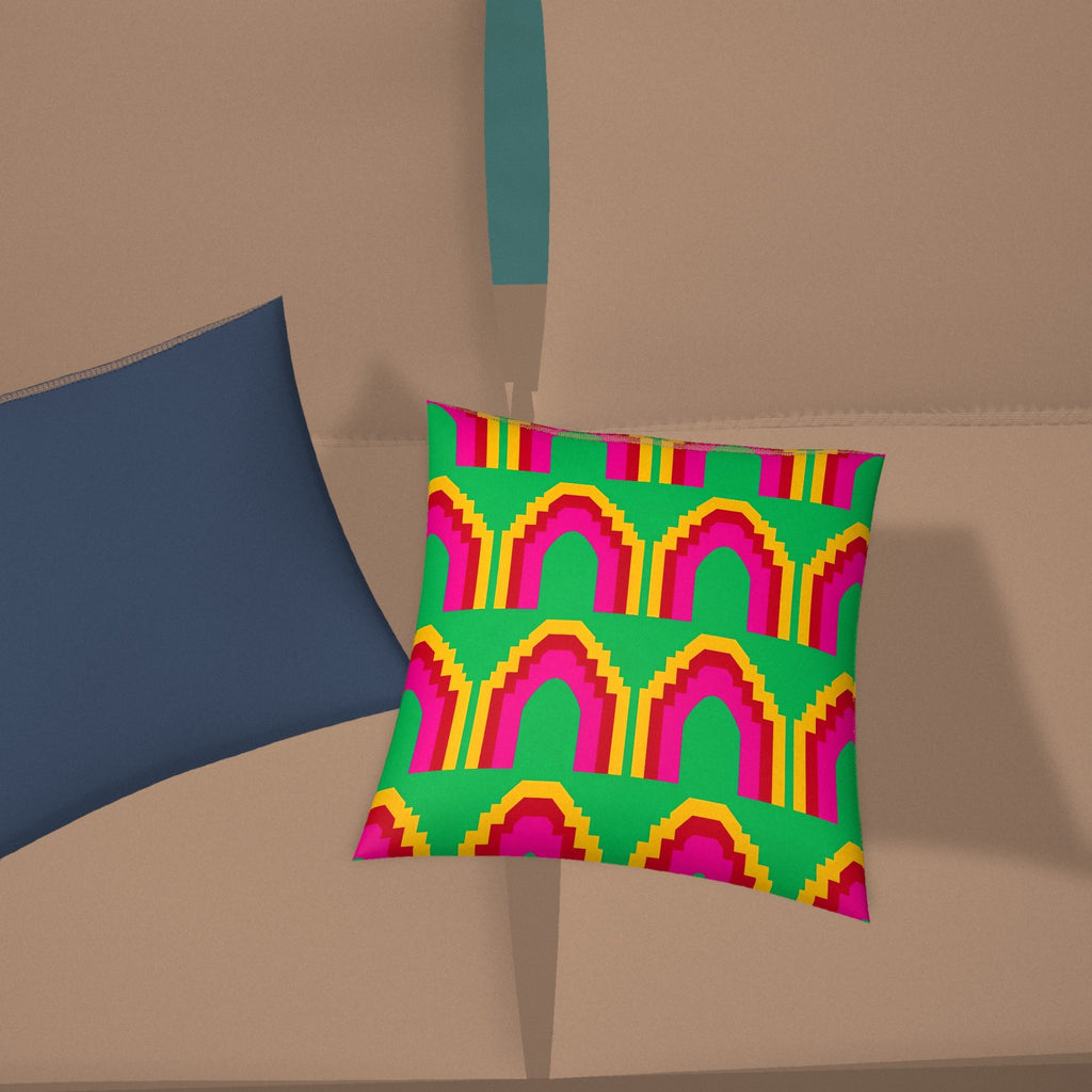 Grand Stepped Arches Faux Suede Cushion styled on a sofa